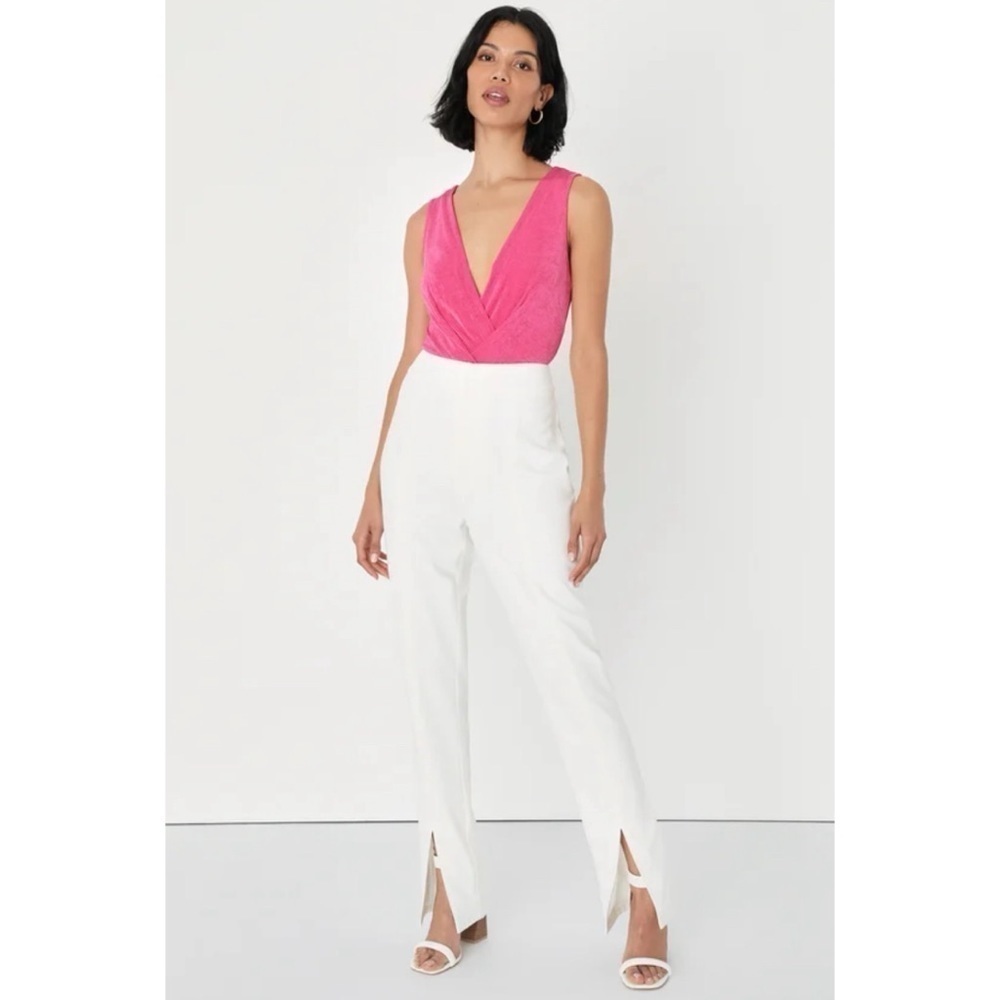 Lulu’s White Tapered Slit Hem High Waisted Dress Trouser Pants Size Small